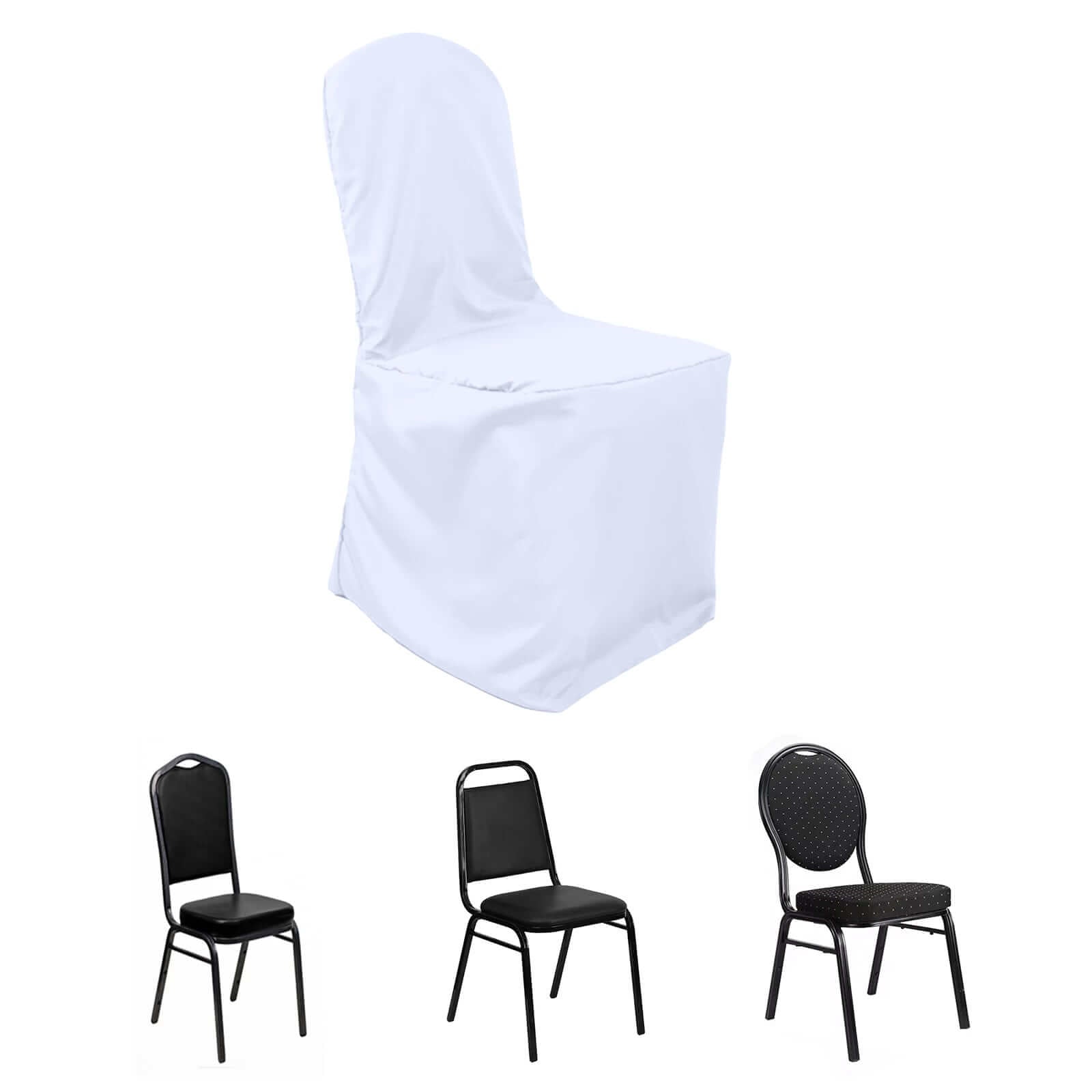 Polyester Slip On Banquet Chair Covers White - Stain - Resistant Reusable Durable Fabric - Linen Luxes