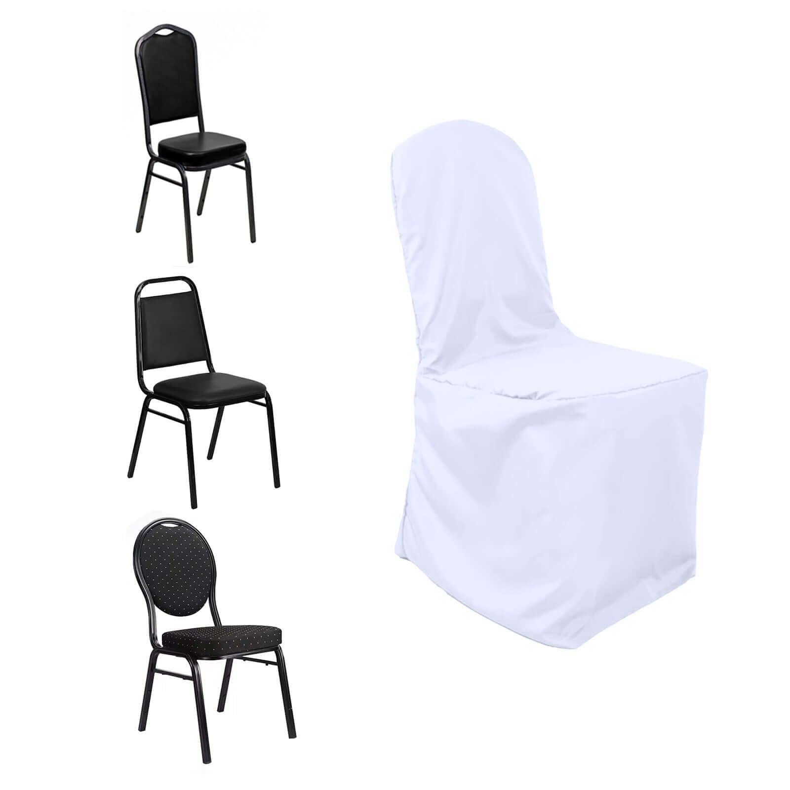 Polyester Slip On Banquet Chair Covers White - Stain - Resistant Reusable Durable Fabric - Linen Luxes