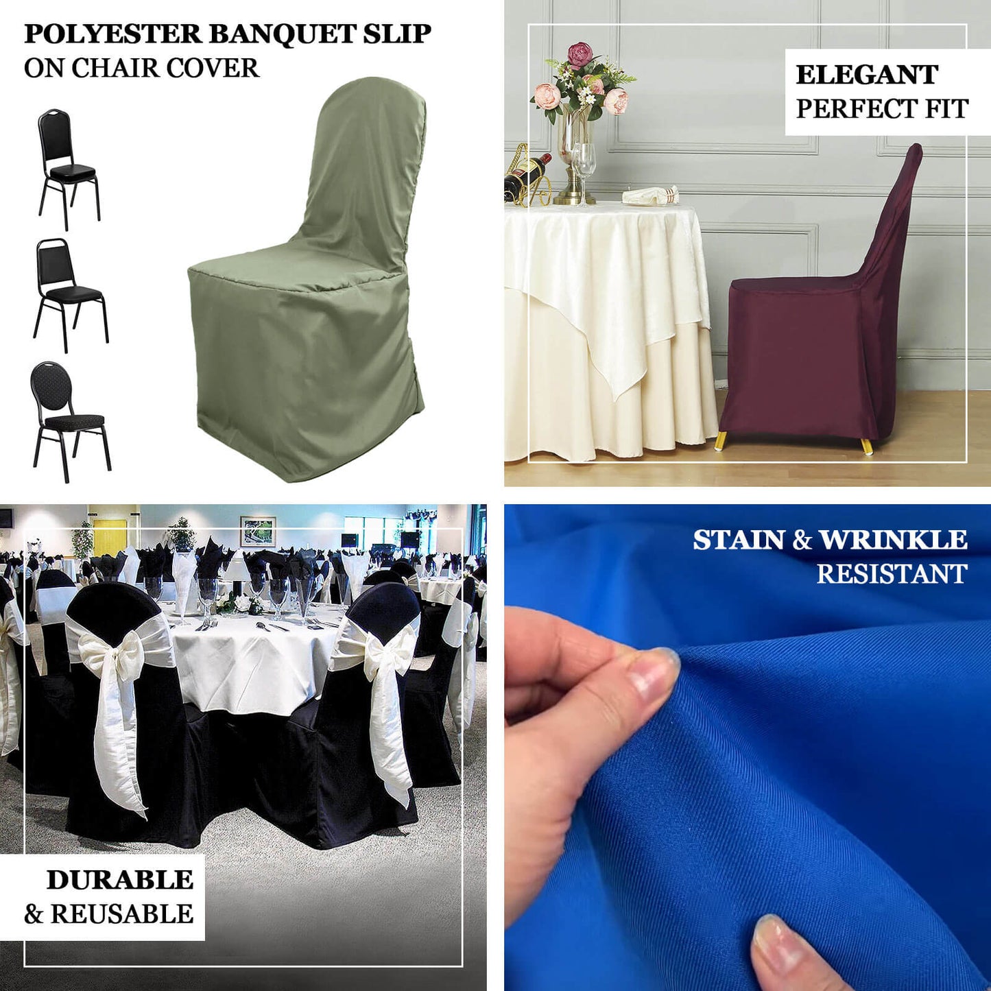 Polyester Slip On Banquet Chair Covers White - Stain - Resistant Reusable Durable Fabric - Linen Luxes