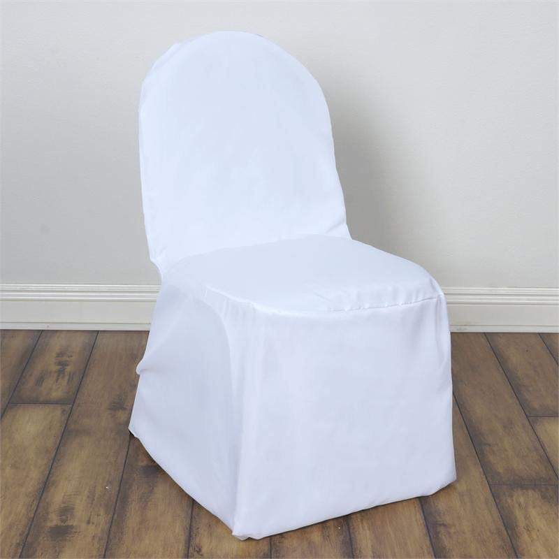 Polyester Slip On Banquet Chair Covers White - Stain - Resistant Reusable Durable Fabric - Linen Luxes
