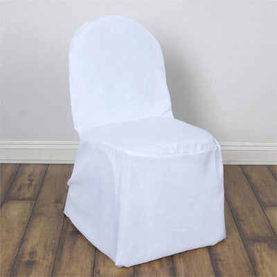 Polyester Slip On Banquet Chair Covers White - Stain - Resistant Reusable Durable Fabric - Linen Luxes