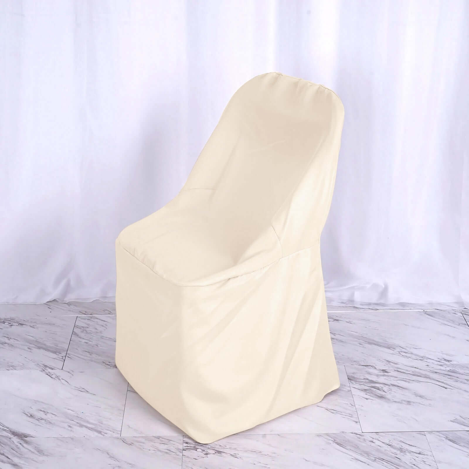 Polyester Slip On Folding Chair Covers Beige - Stain - Resistant Reusable Durable Fabric - Linen Luxes