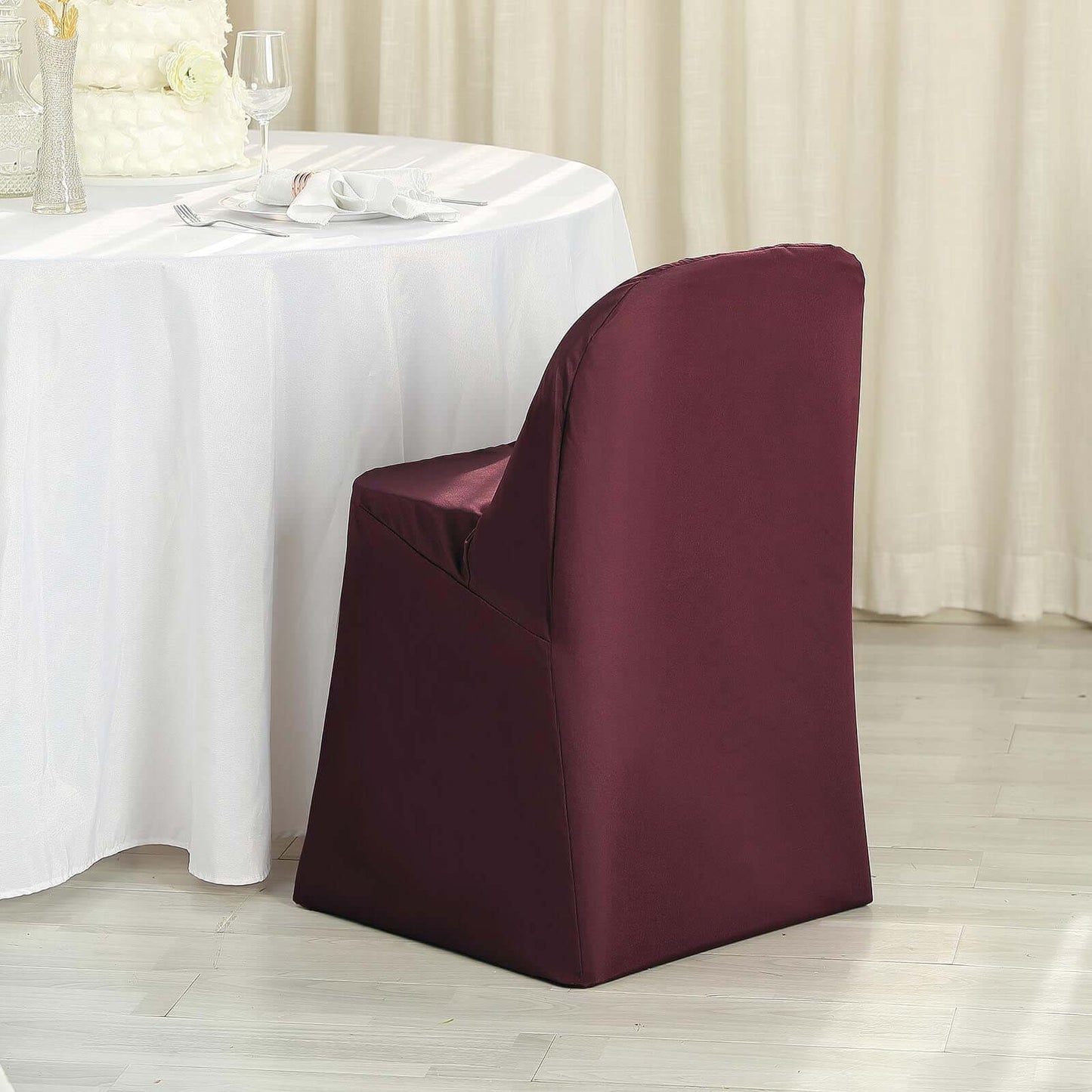 Polyester Slip On Folding Chair Covers Burgundy - Stain - Resistant Reusable Durable Fabric - Linen Luxes