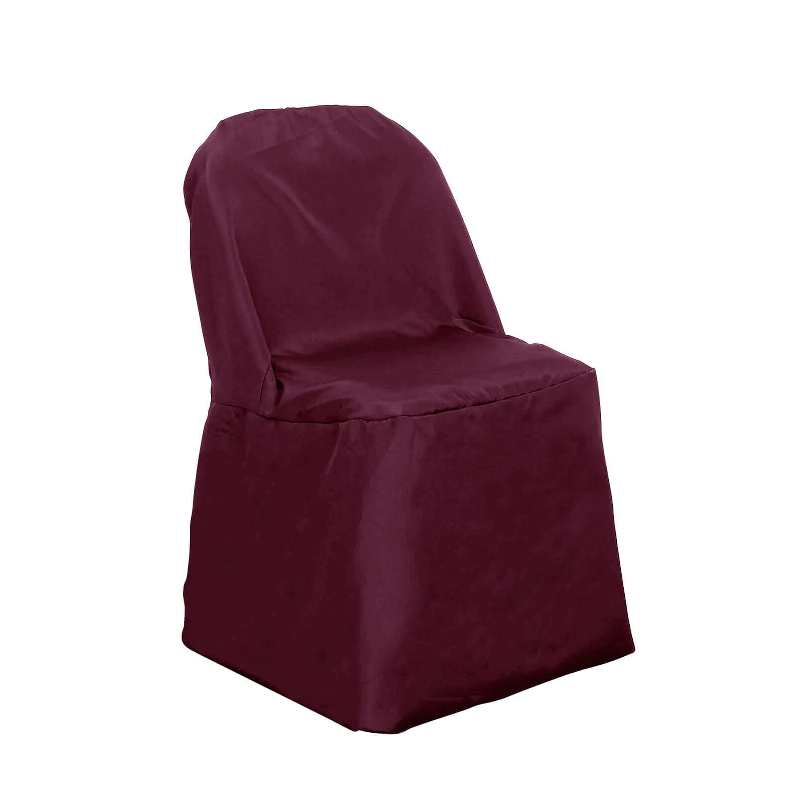 Polyester Slip On Folding Chair Covers Burgundy - Stain - Resistant Reusable Durable Fabric - Linen Luxes