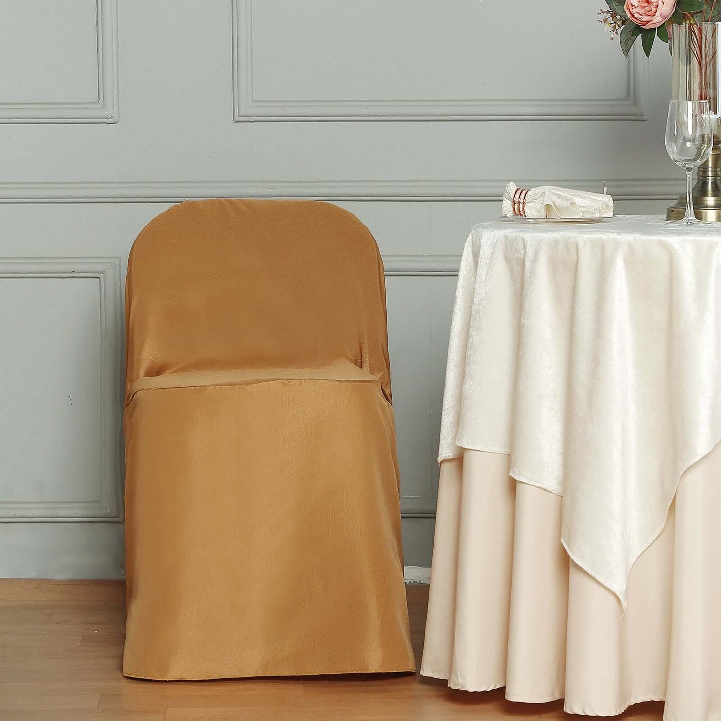Polyester Slip On Folding Chair Covers Gold - Stain - Resistant Reusable Durable Fabric - Linen Luxes