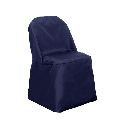 Polyester Slip On Folding Chair Covers Navy Blue - Stain - Resistant Reusable Durable Fabric - Linen Luxes