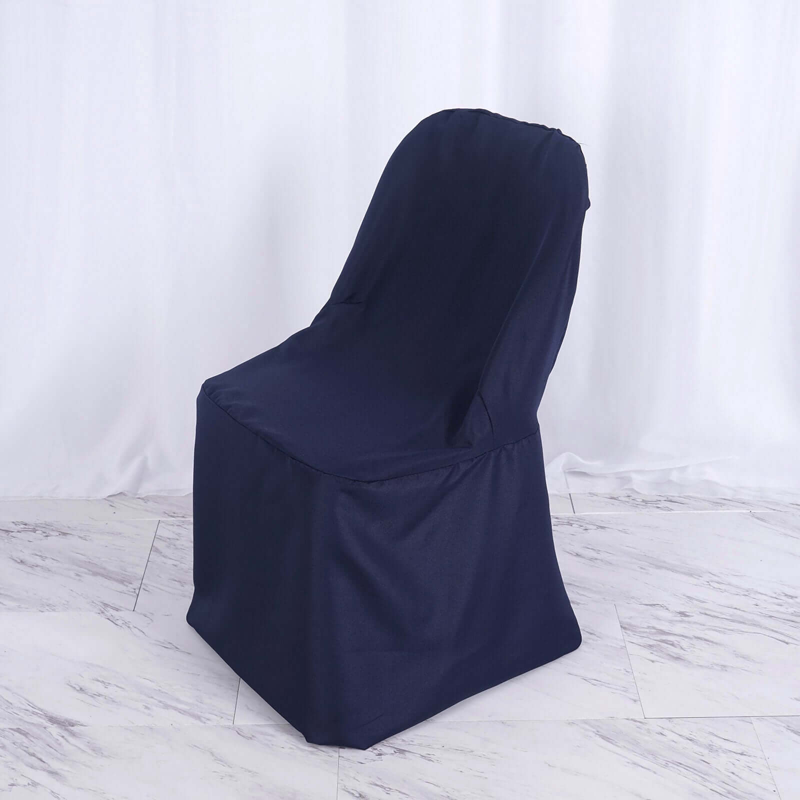 Polyester Slip On Folding Chair Covers Navy Blue - Stain - Resistant Reusable Durable Fabric - Linen Luxes