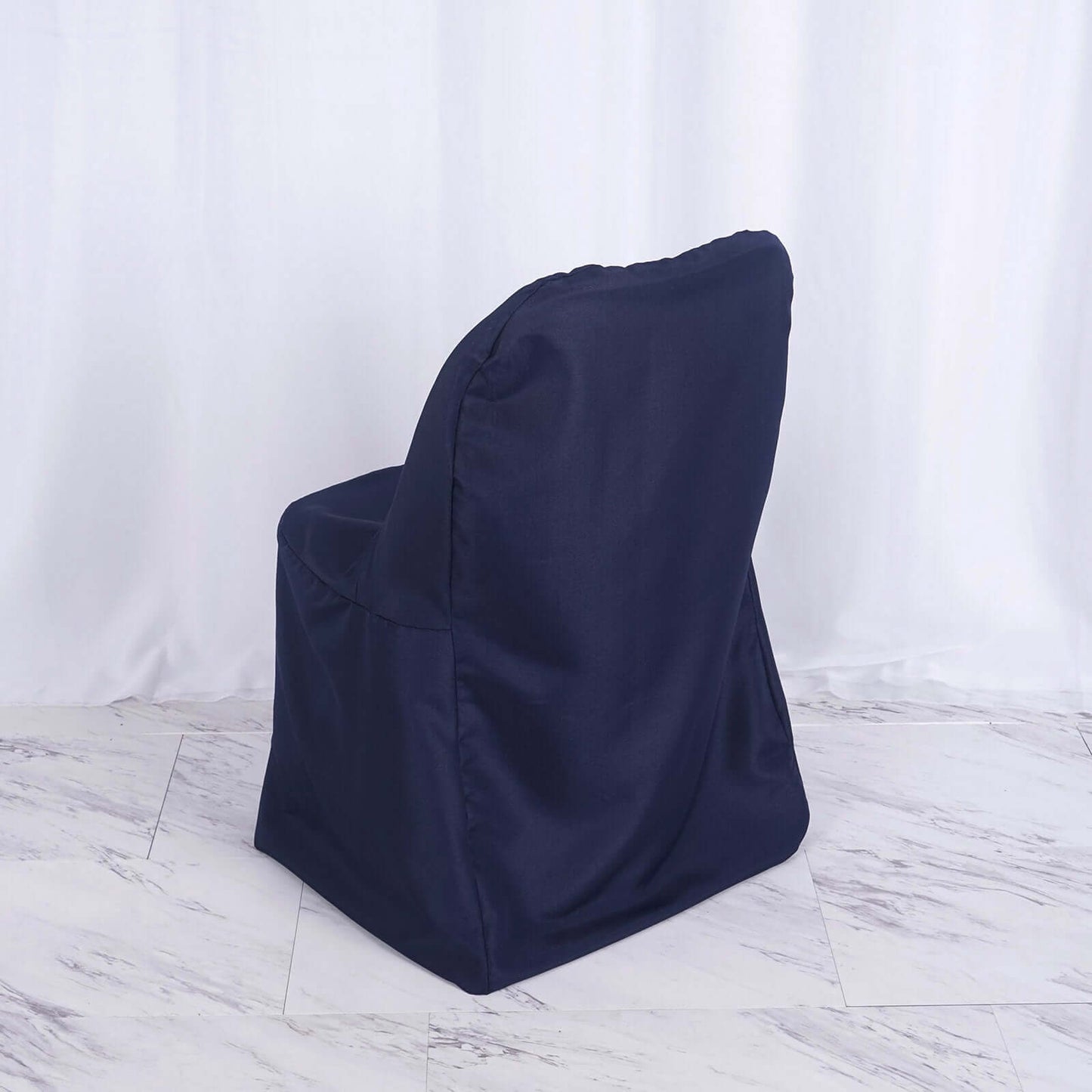 Polyester Slip On Folding Chair Covers Navy Blue - Stain - Resistant Reusable Durable Fabric - Linen Luxes