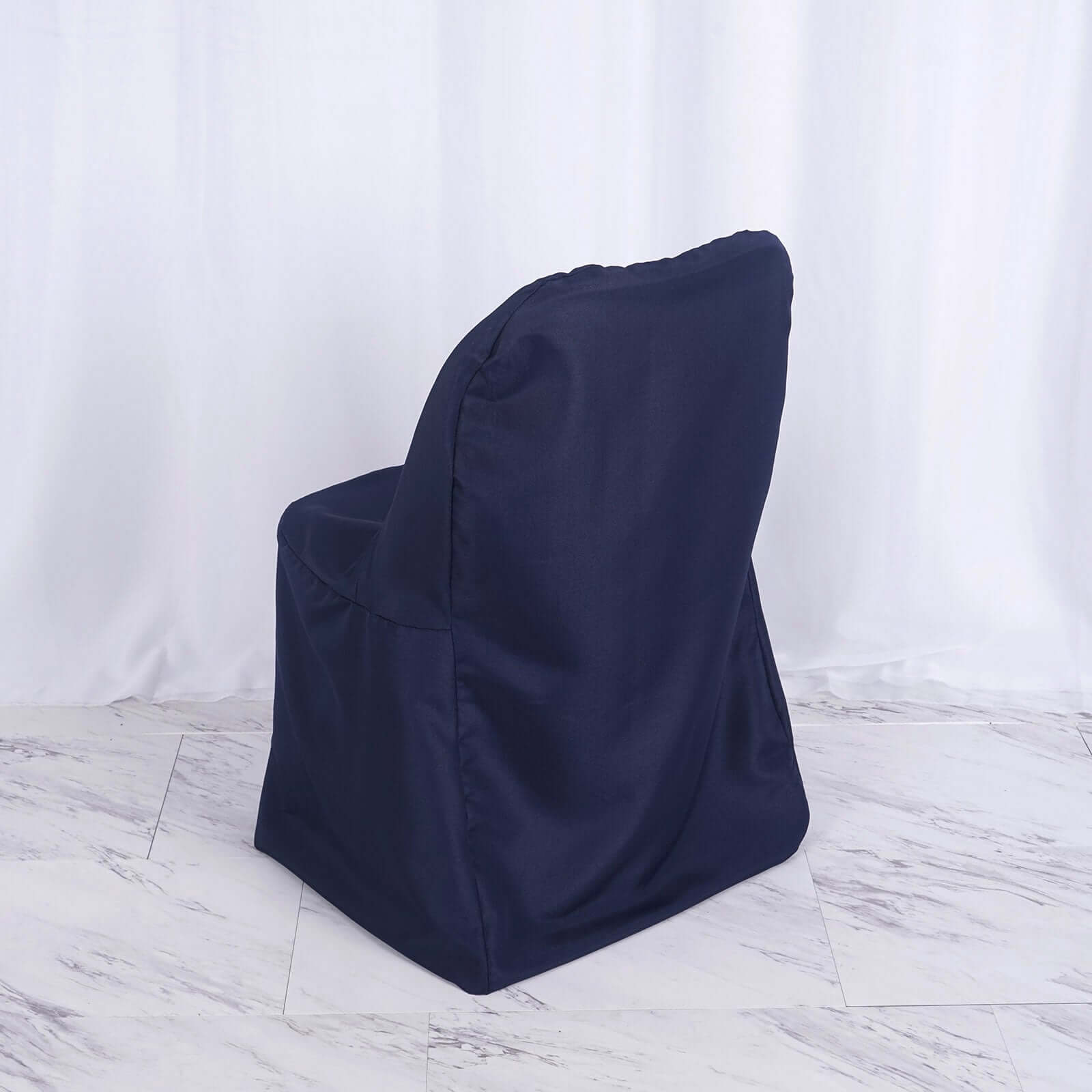 Polyester Slip On Folding Chair Covers Navy Blue - Stain - Resistant Reusable Durable Fabric - Linen Luxes