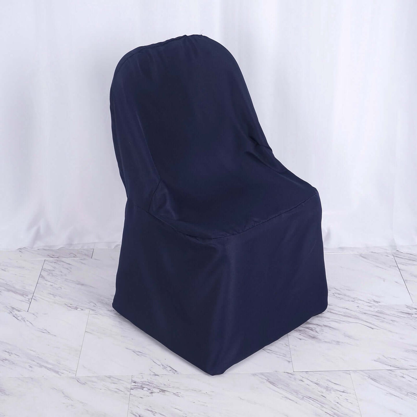 Polyester Slip On Folding Chair Covers Navy Blue - Stain - Resistant Reusable Durable Fabric - Linen Luxes