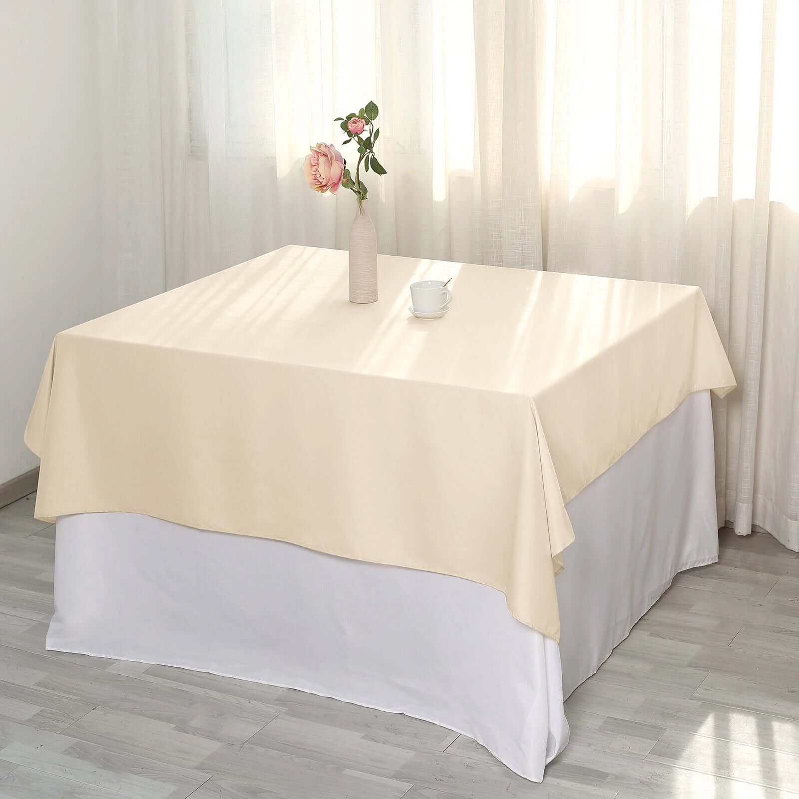 Polyester Square 54"x54" Tablecloth Beige - Wrinkle - Resistant & Durable Table Cover - Linen Luxes