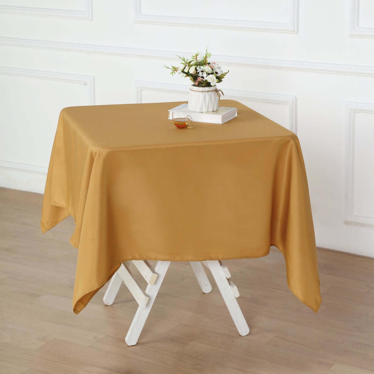 Polyester Square 54"x54" Tablecloth Gold - Wrinkle - Resistant & Durable Table Cover for Events - Linen Luxes