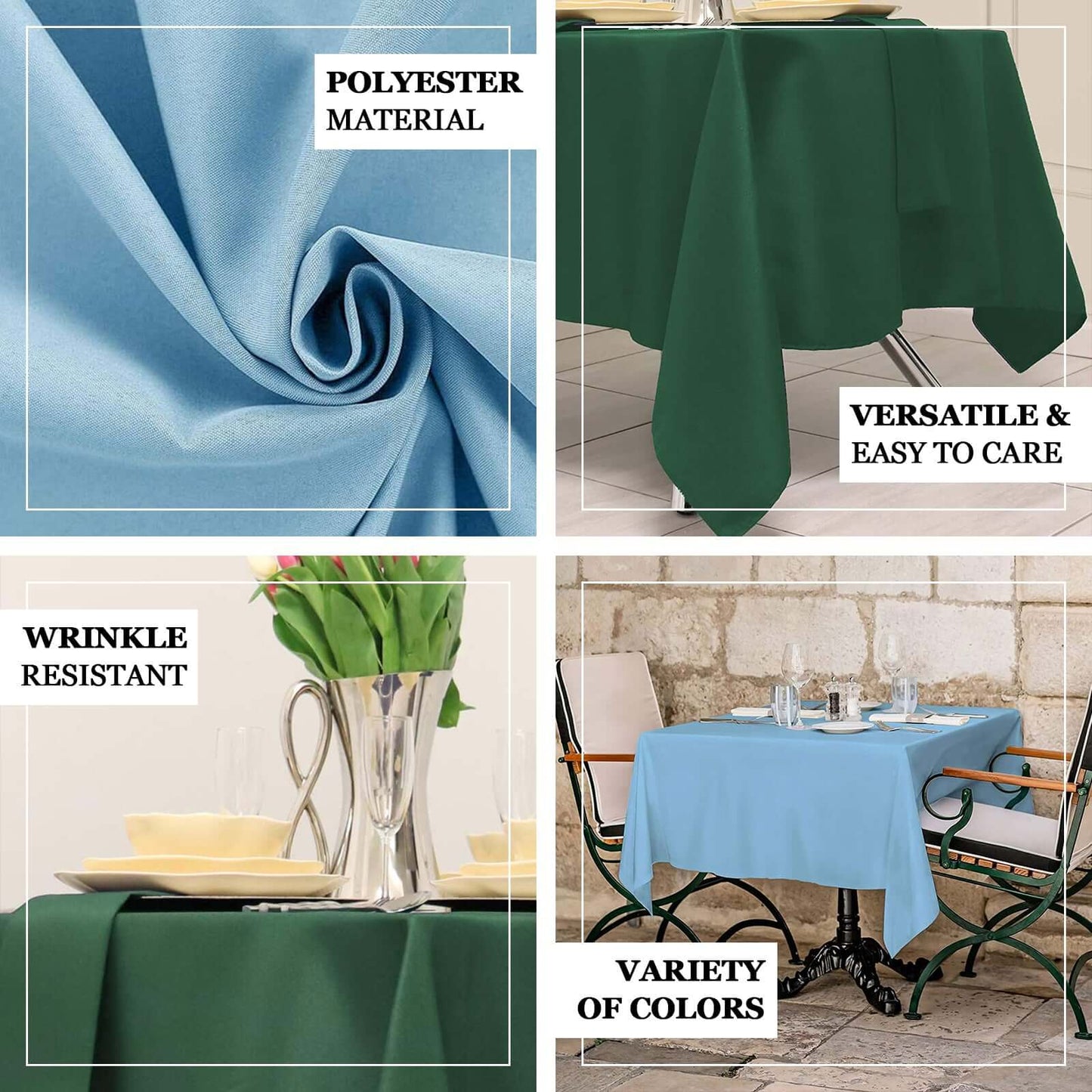 Polyester Square 70"x70" Tablecloth Hunter Emerald Green - Wrinkle - Resistant & Durable Table Cover - Linen Luxes