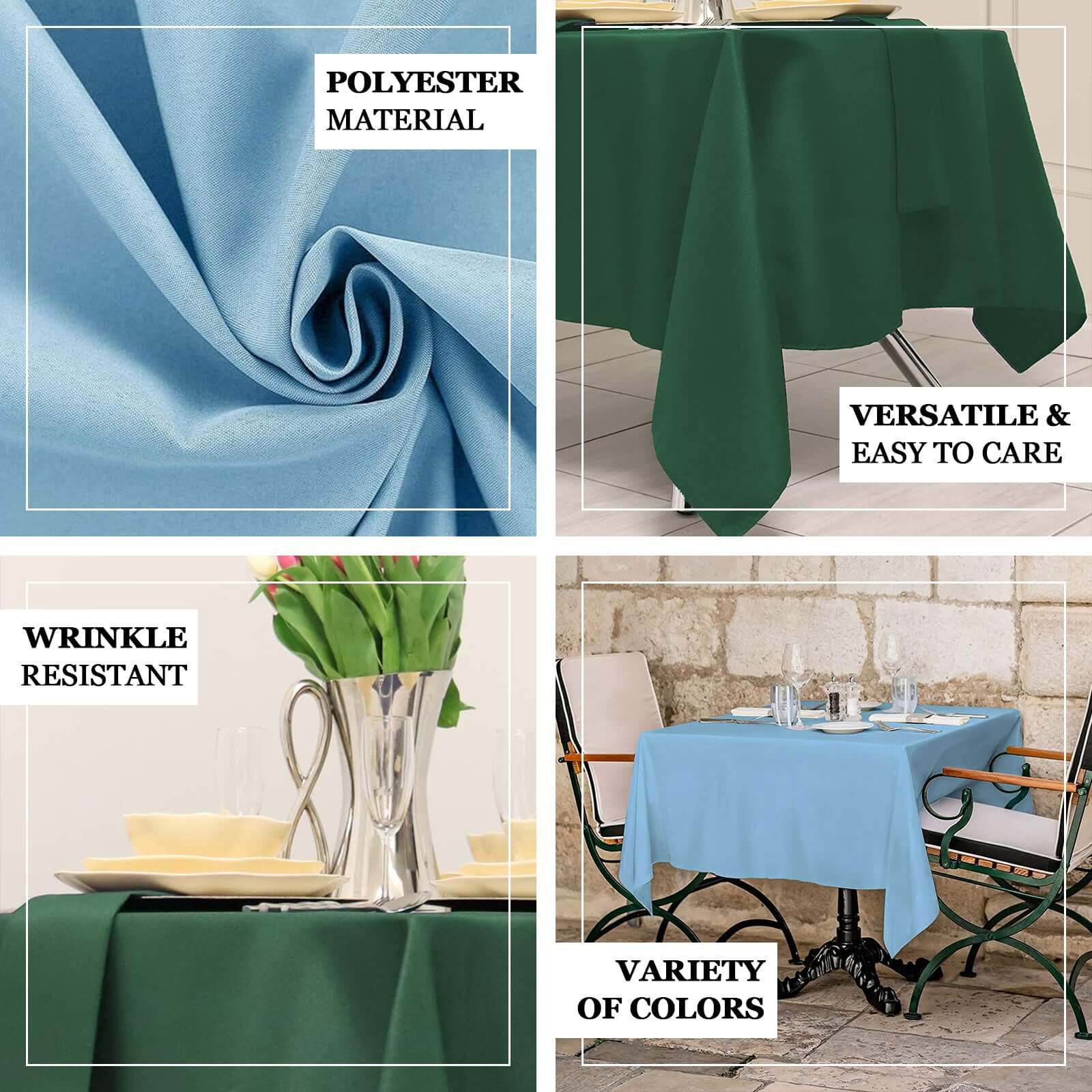 Polyester Square 70"x70" Tablecloth Hunter Emerald Green - Wrinkle - Resistant & Durable Table Cover - Linen Luxes