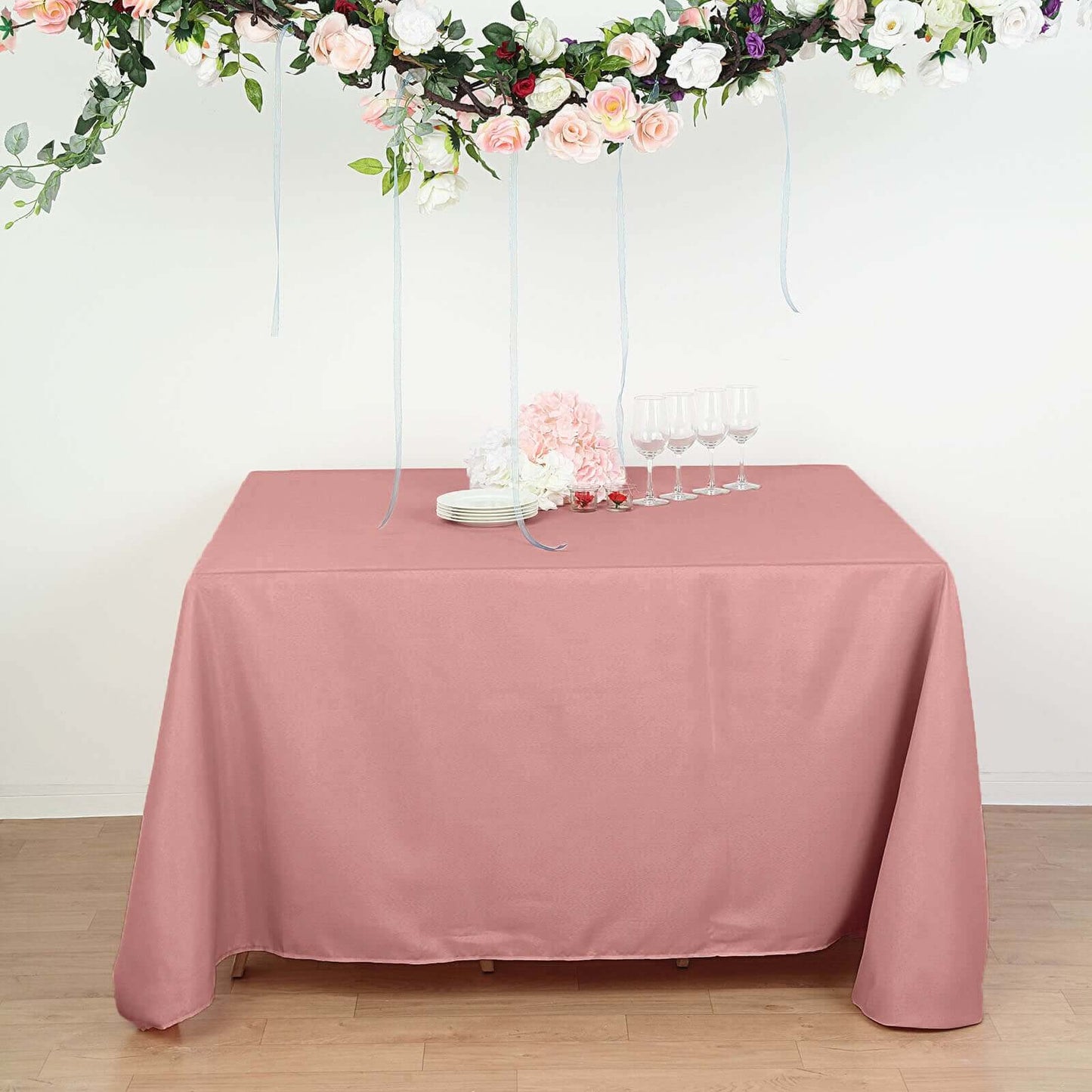 Polyester Square 90"x90" Tablecloth Dusty Rose - Wrinkle - Resistant & Durable Table Cover - Linen Luxes