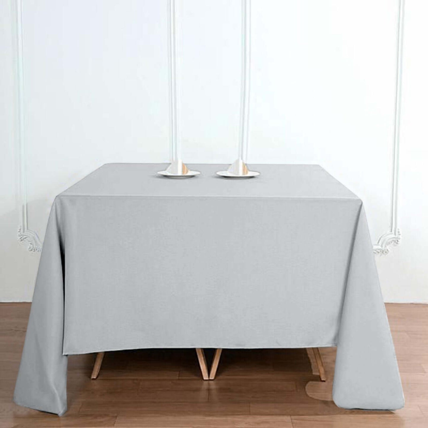 Polyester Square 90"x90" Tablecloth Silver - Wrinkle - Resistant & Durable Table Cover - Linen Luxes