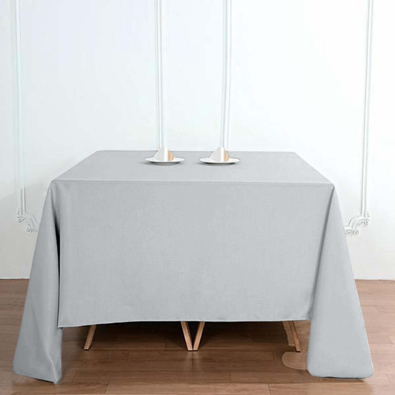 Polyester Square 90"x90" Tablecloth Silver - Wrinkle - Resistant & Durable Table Cover - Linen Luxes
