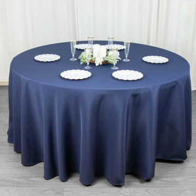 Premium Polyester 120" Round Tablecloth Navy Blue - Seamless 220GSM Wrinkle-Resistant Table Cover