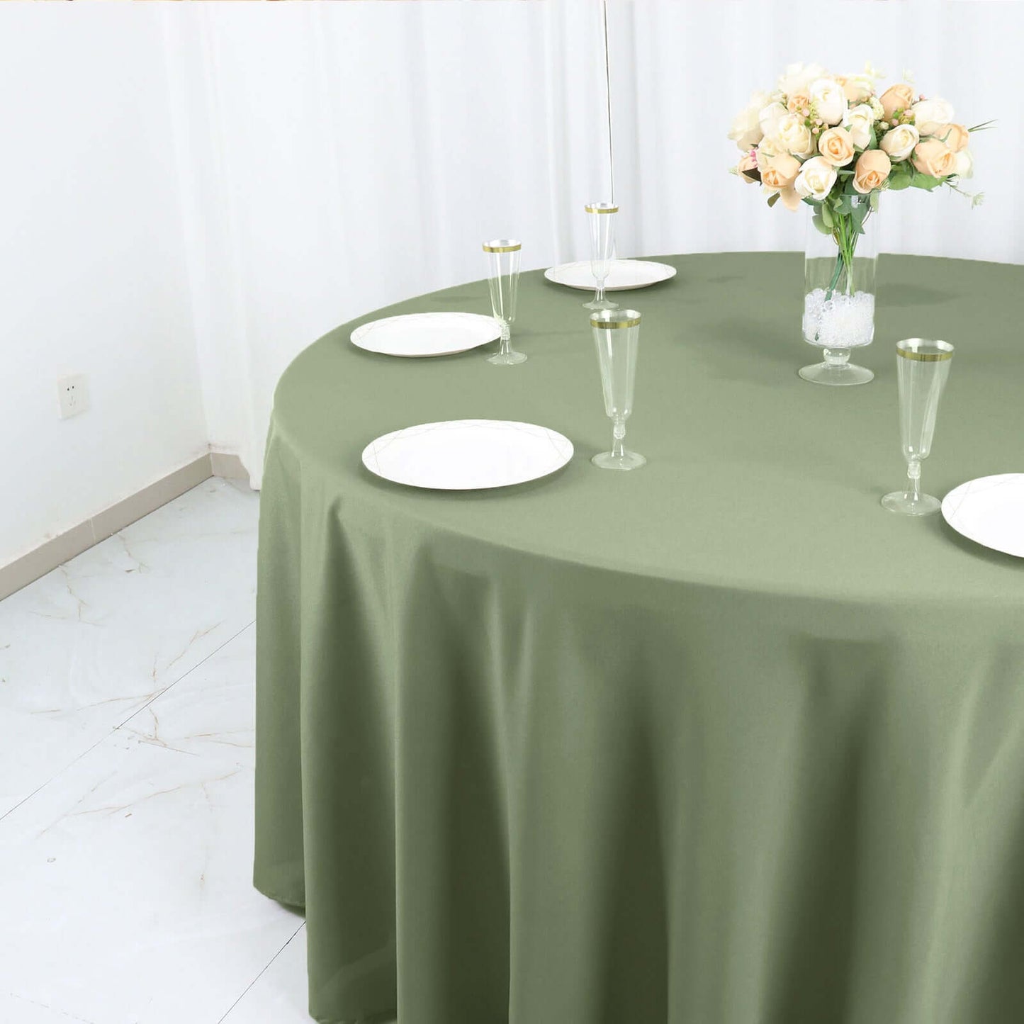 Polyester 120" Round Tablecloth Dusty Sage Green - Seamless Wrinkle-Resistant Table Cover