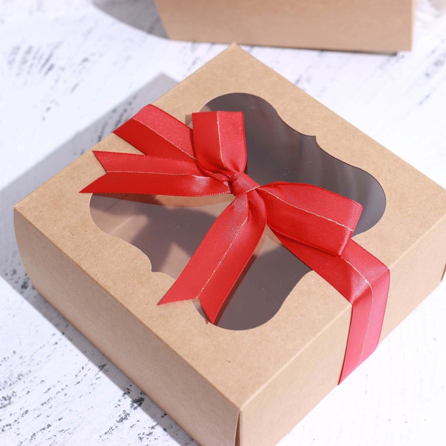 50 Pcs 10" Red Pre Tied Ribbon Bows, Satin Ribbon With Gold Foil Lining For Gift Basket and Party Favors Decor