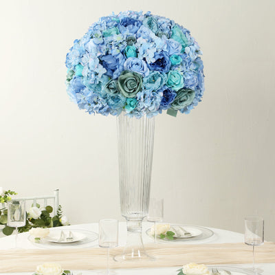 Pre-Arranged Silk Rose Wedding Centerpiece, Blue Artificial Rose Flower Balls Arrangement Table Decor - 20"