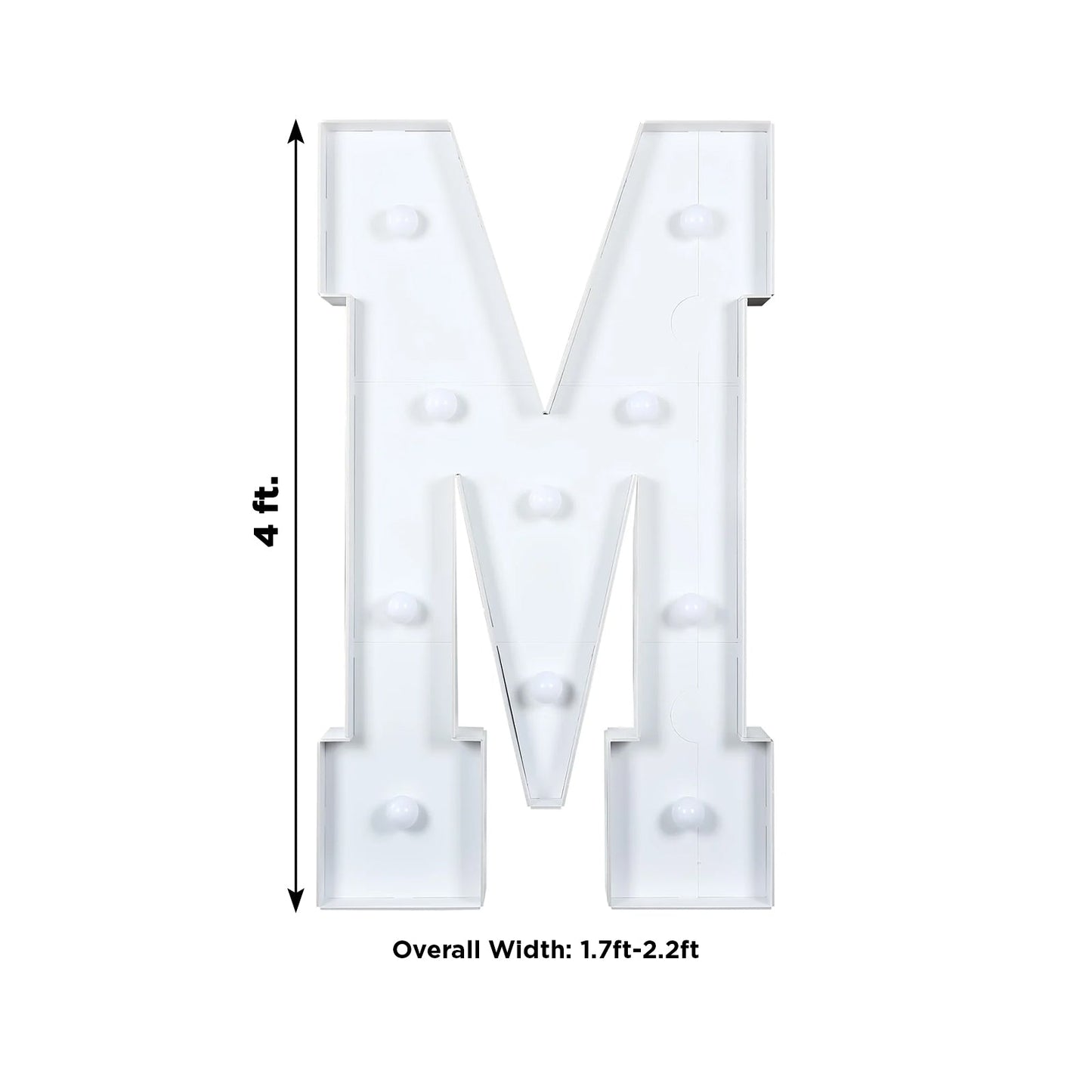 Giant LED Marquee Light Up Letter "M", White 4ft Pre-Cut Foam Board with 10 Warm White Battery Operated LEDs, Glue Gun and Sticks