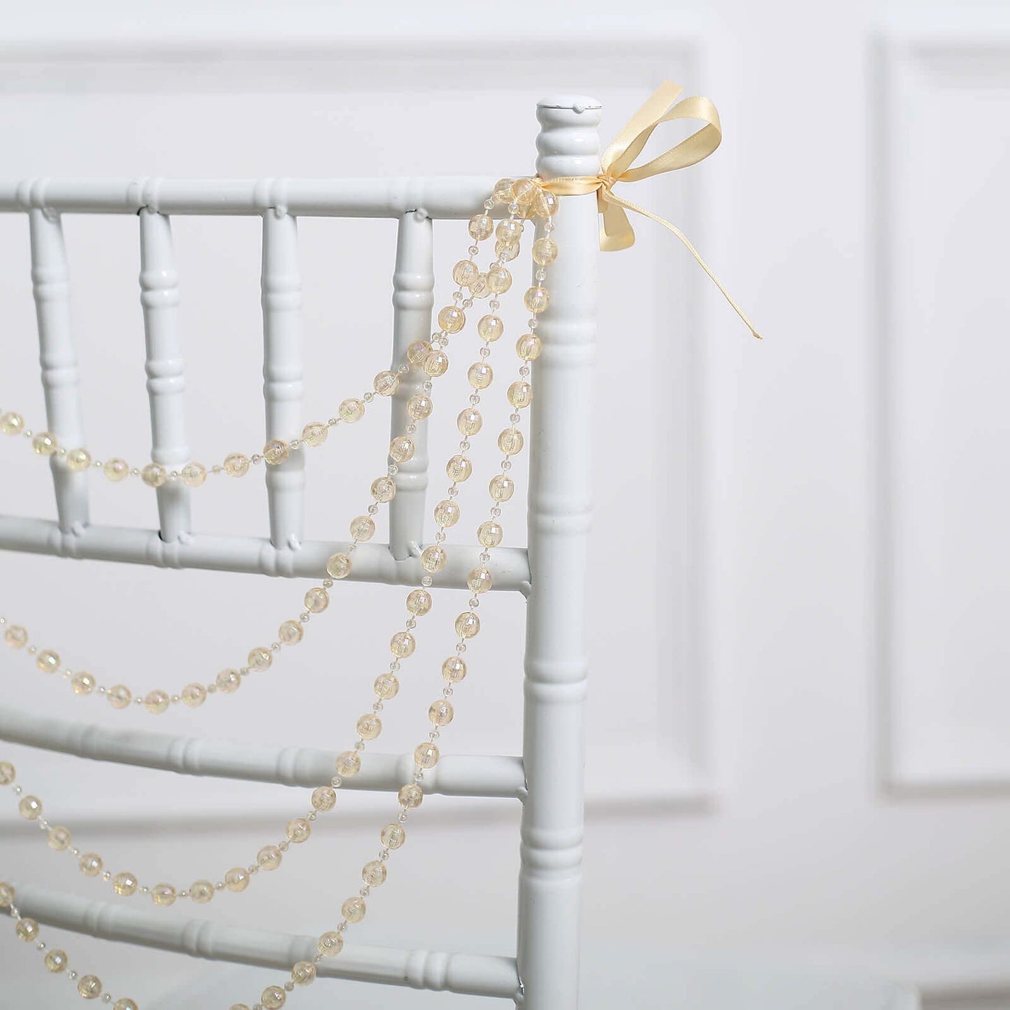 Faux Pearl Beaded 16" Chair Back Garland Sash Amber Gatsby-Inspired Style - Pre-Tied Chic Wedding Decor for Chiavari Chairs