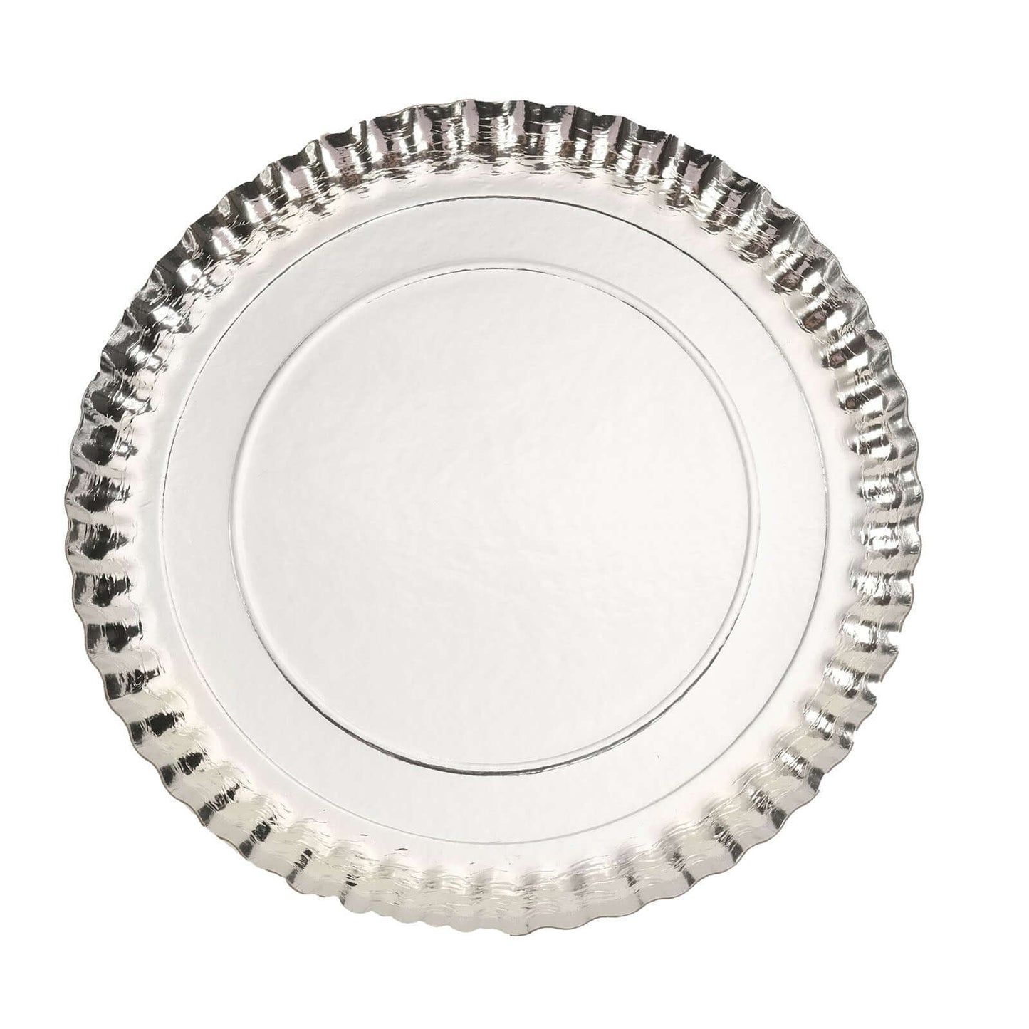 10-Pack Paper 13" Round Charger Plates in Silver with Scalloped Rims - Heavy Duty Disposable 1100GSM Serving Trays for Glam Events & Wedding Receptions