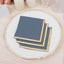 50-Pack Paper Beverage Napkins Dusty Blue with Gold Foil Edge - 2 Ply Disposable Soft 18GSM Cocktail Napkins 5"x5"