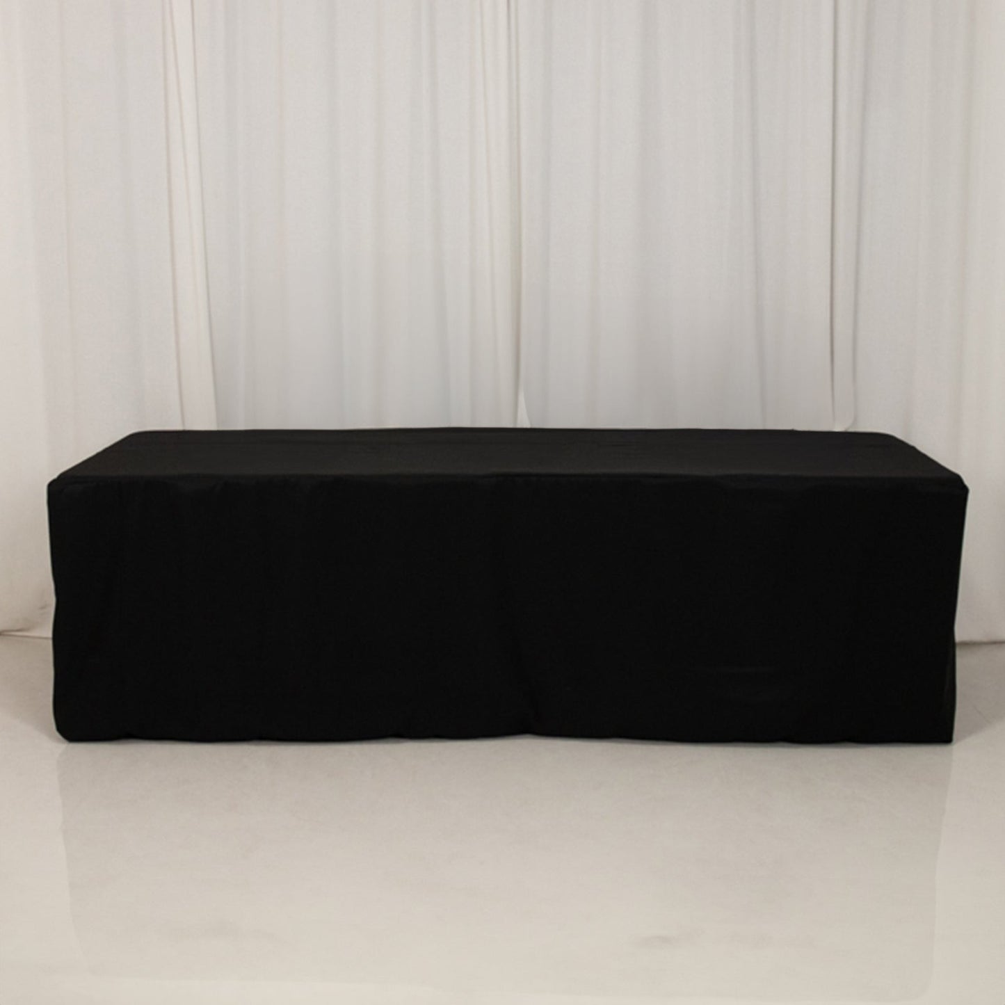 Fitted Polyester 96"x24"x30" Rectangle Tablecloth Black - Secure Fit for Unique Table Sizes