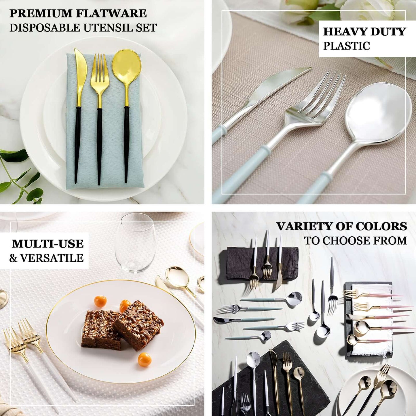 24-Pack Plastic Fork and Spoon Set Metallic Gold - Heavy Duty Disposable Modern Utensils 6"