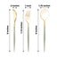 24-Pack Plastic Flatware Set in Metallic Gold with Sage Green Handle - Heavy Duty Disposable Modern Silverware 8"