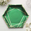 25-Pack Paper 9" Hexagon Dinner Plates in Hunter Emerald Green with Gold Geometric Lines & Rim - Stylish Disposable Geometric 300GSM Party Plates
