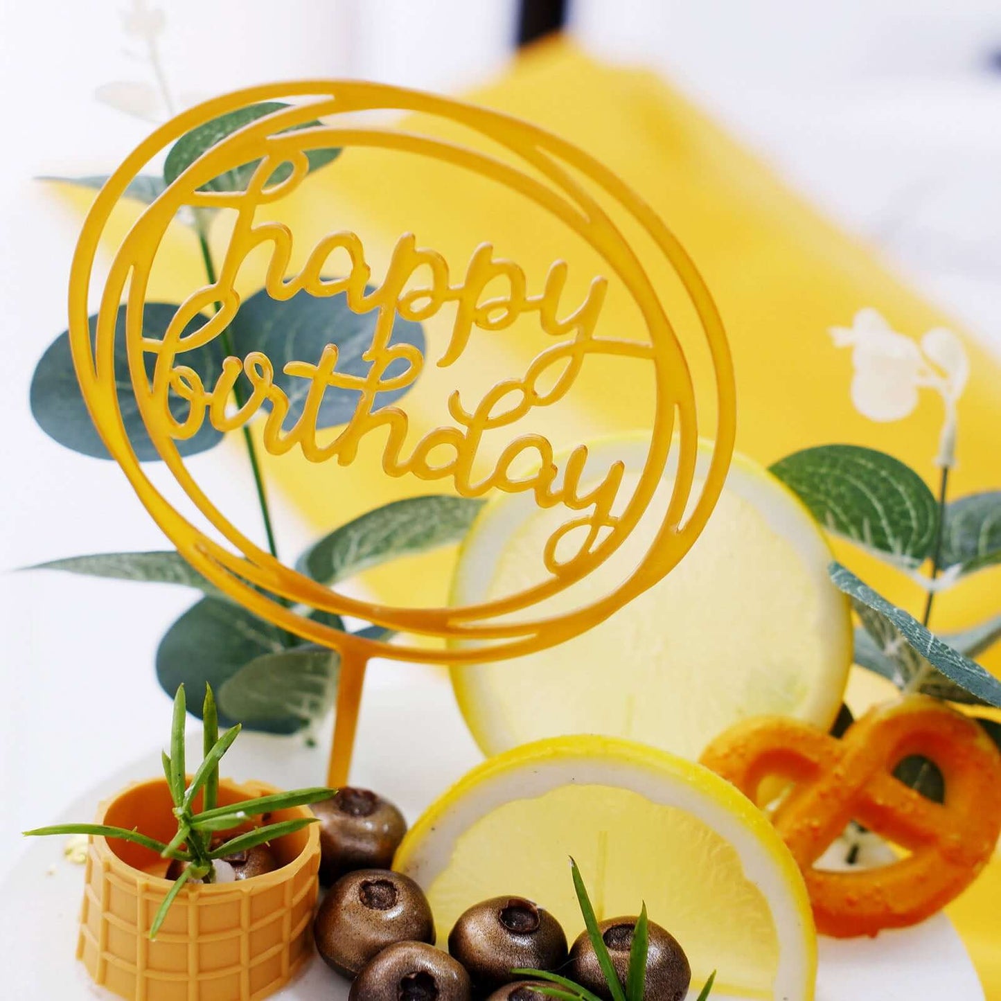 6-Pack Acrylic Happy Birthday Cake Toppers Gold Assorted Styles - Fun Reusable Cake Inserts for DIY Party Decoration Supplies