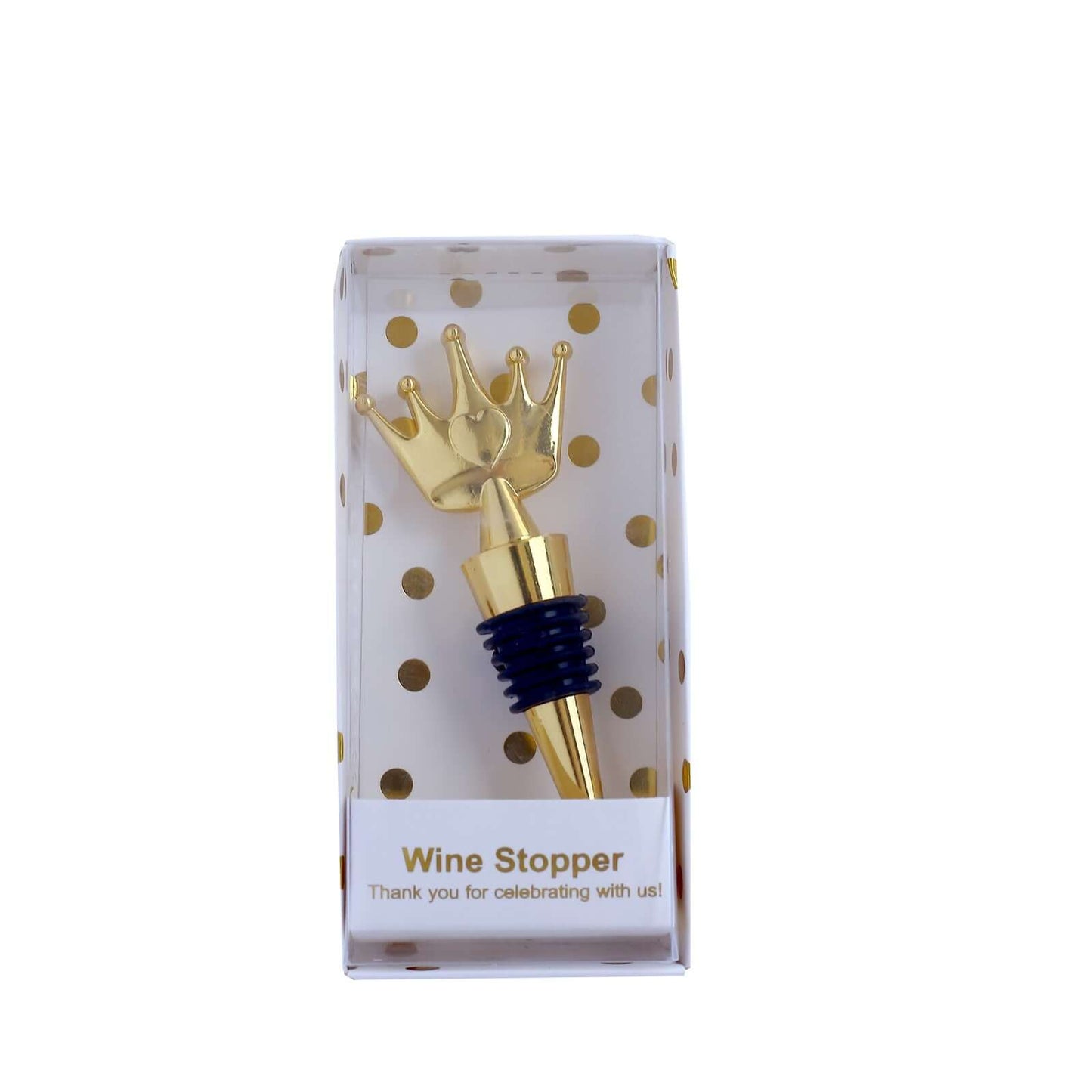 4" Gold Metal Princess Crown Wine Bottle Stopper Party Favor with Clear Gift Box, Thank You Tag and Ribbon