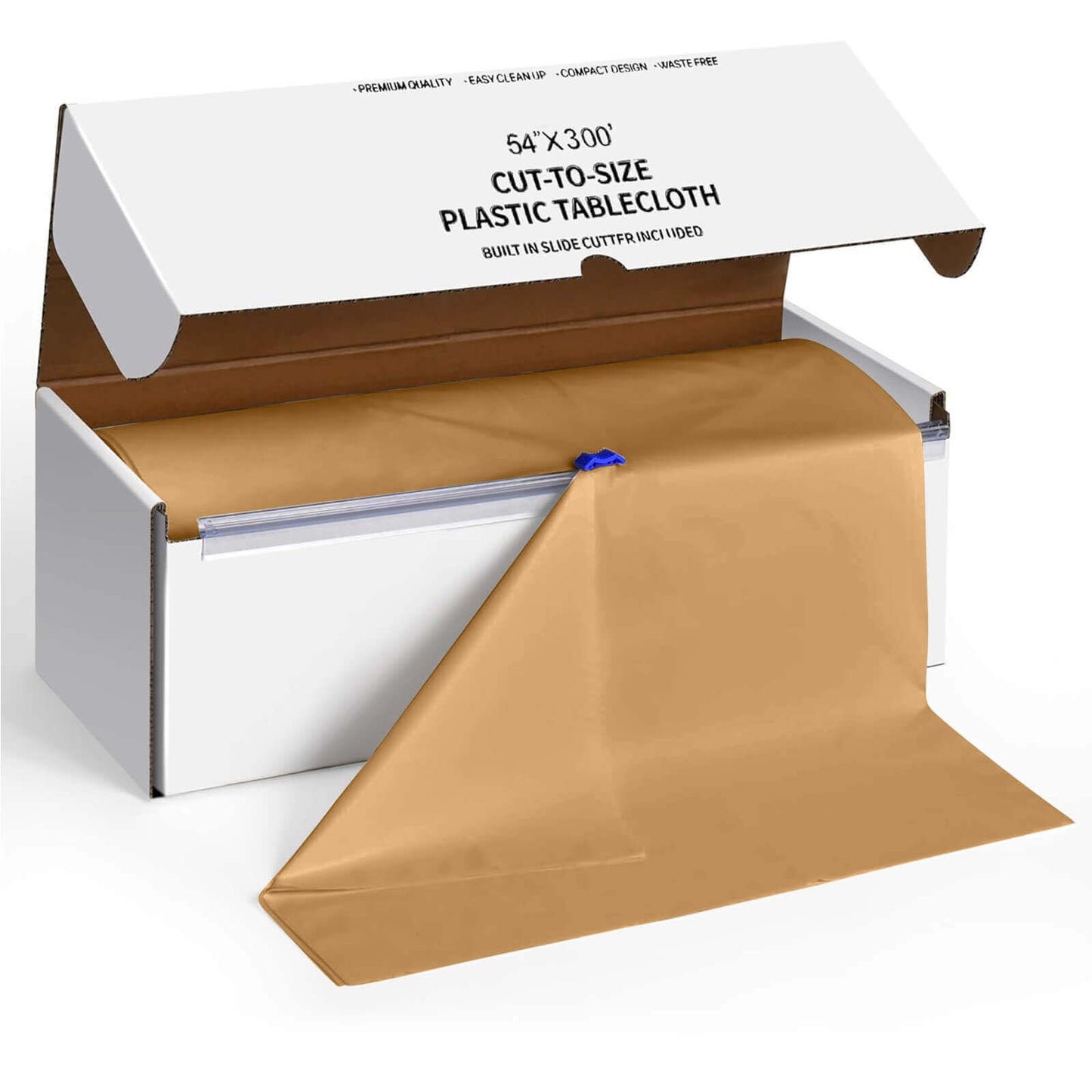 Plastic Table Cover Roll Gold with Slide Cutter - Customizable Disposable Tablecloth Roll 54"x300ft