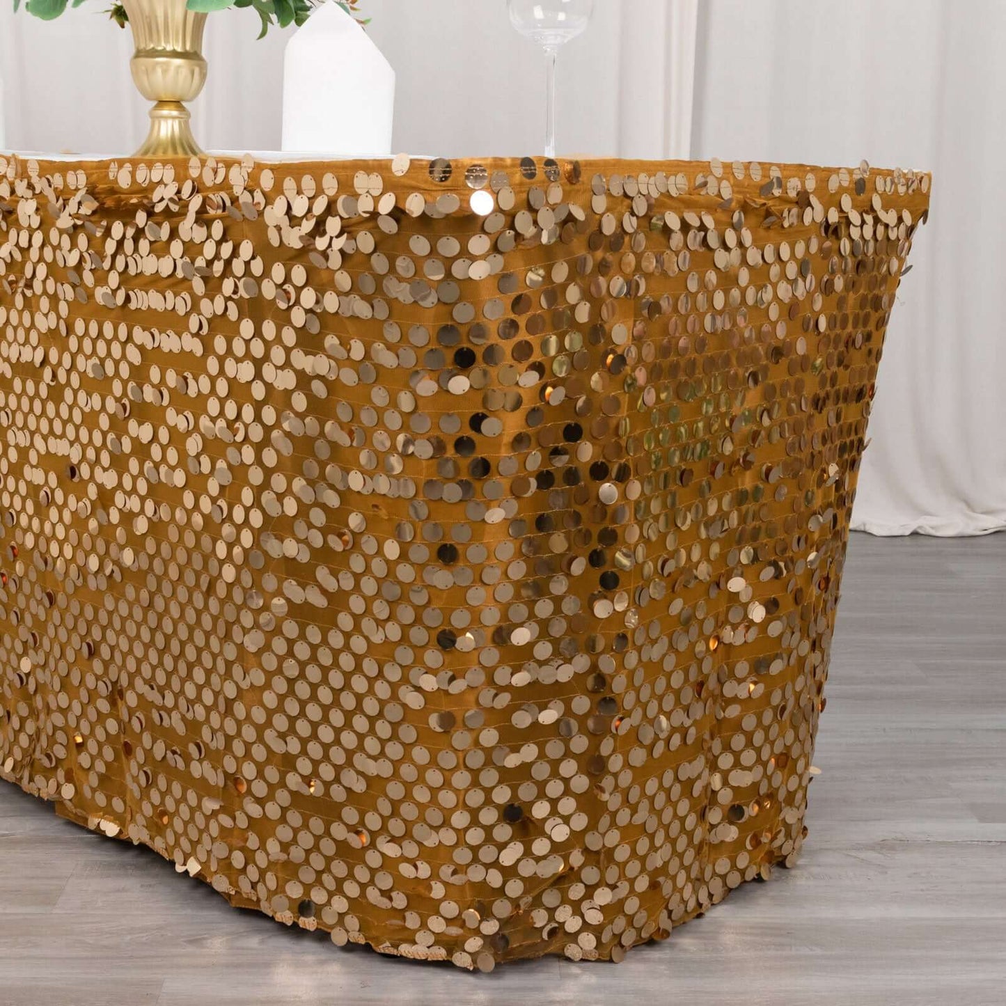Payette Sequin 21ft Table Skirt Gold - Dual Layered Satin for Shimmering Event DÃ©cor