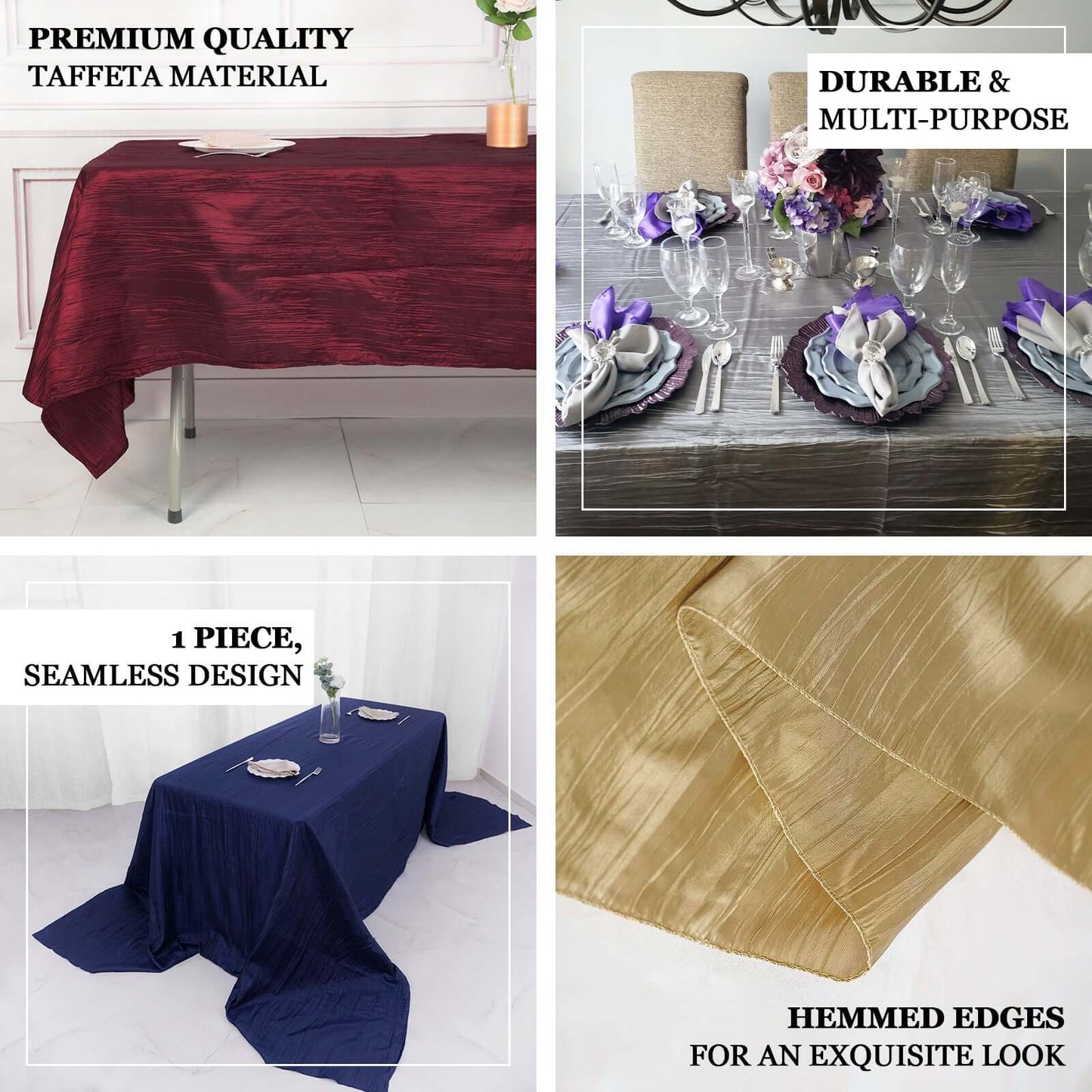 Taffeta 90"x156" Rectangle Tablecloth Gold - Seamless Accordion Crinkle Design for Stylish Celebrations