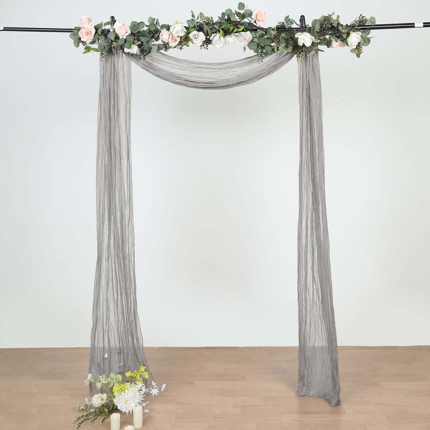 20ft Gray Gauze Cheesecloth Fabric Wedding Arch Drapery, Window Scarf Valance, Boho Decor Arbor Curtain Panel