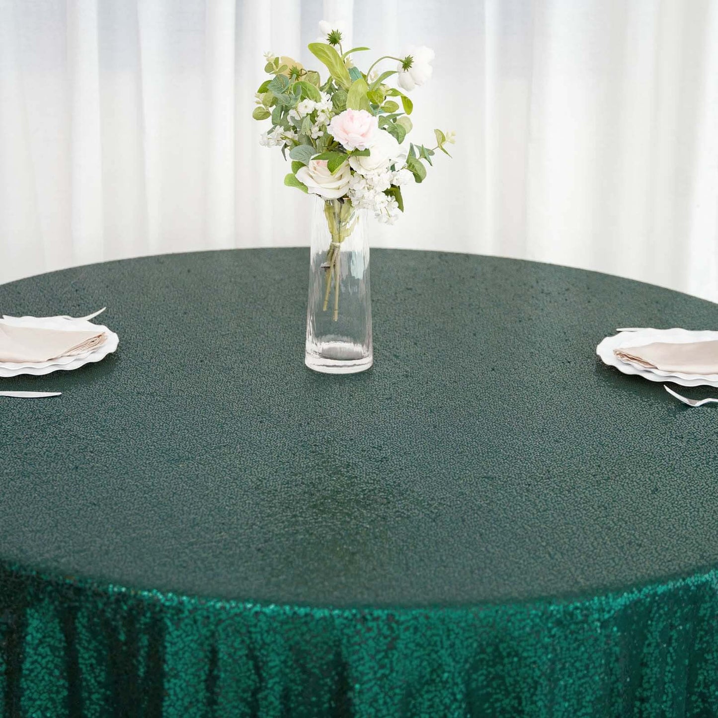 Sequin 132" Round Tablecloth Hunter Emerald Green - Seamless Dazzling Table Cover
