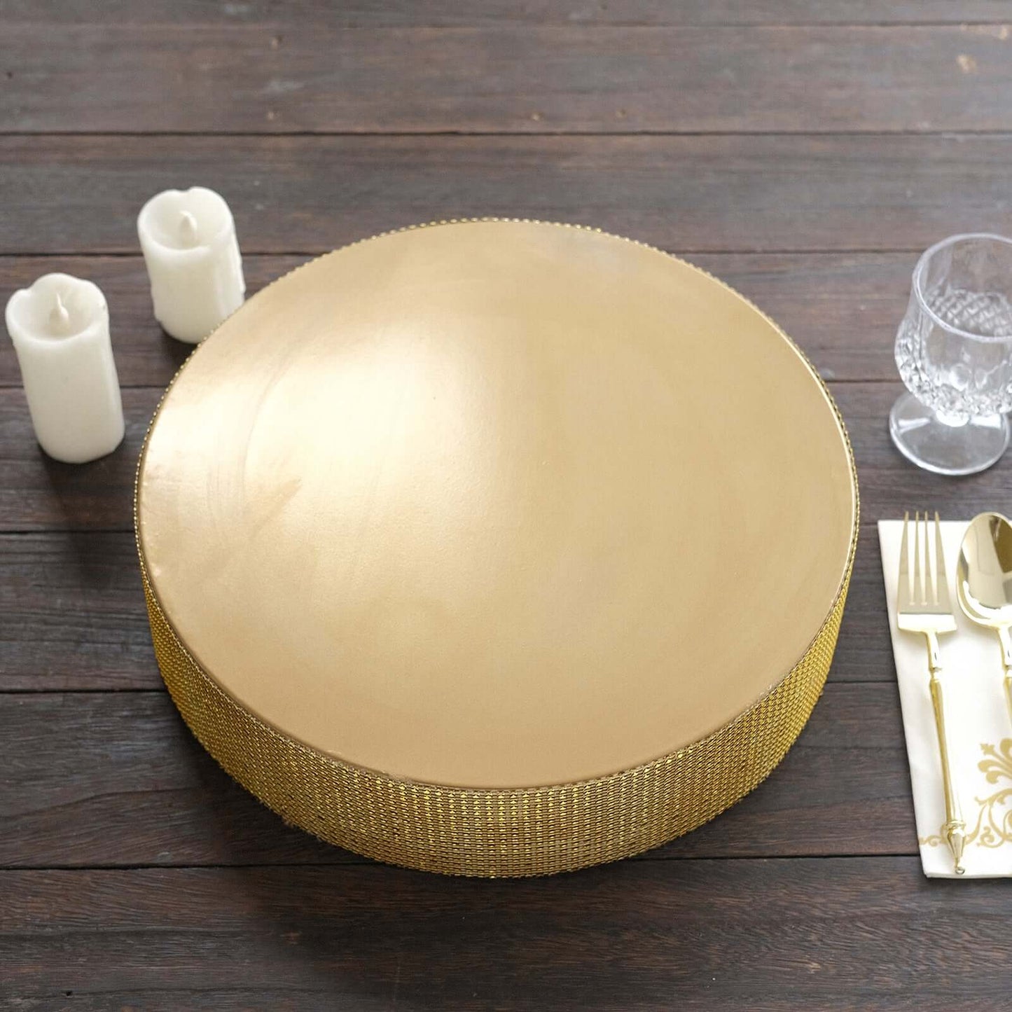 Metal Pedestal Cake Stand Round Design with Rhinestones Gold - Cupcake Holder and Dessert Table Centerpiece 14"