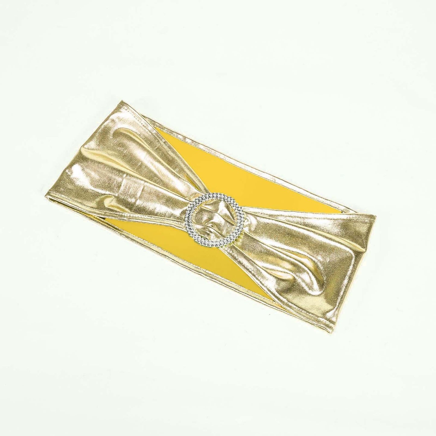 5 Pack Metallic Spandex Chair Sashes Champagne - Stretch Fit Chair Bands With Round Diamond Buckles