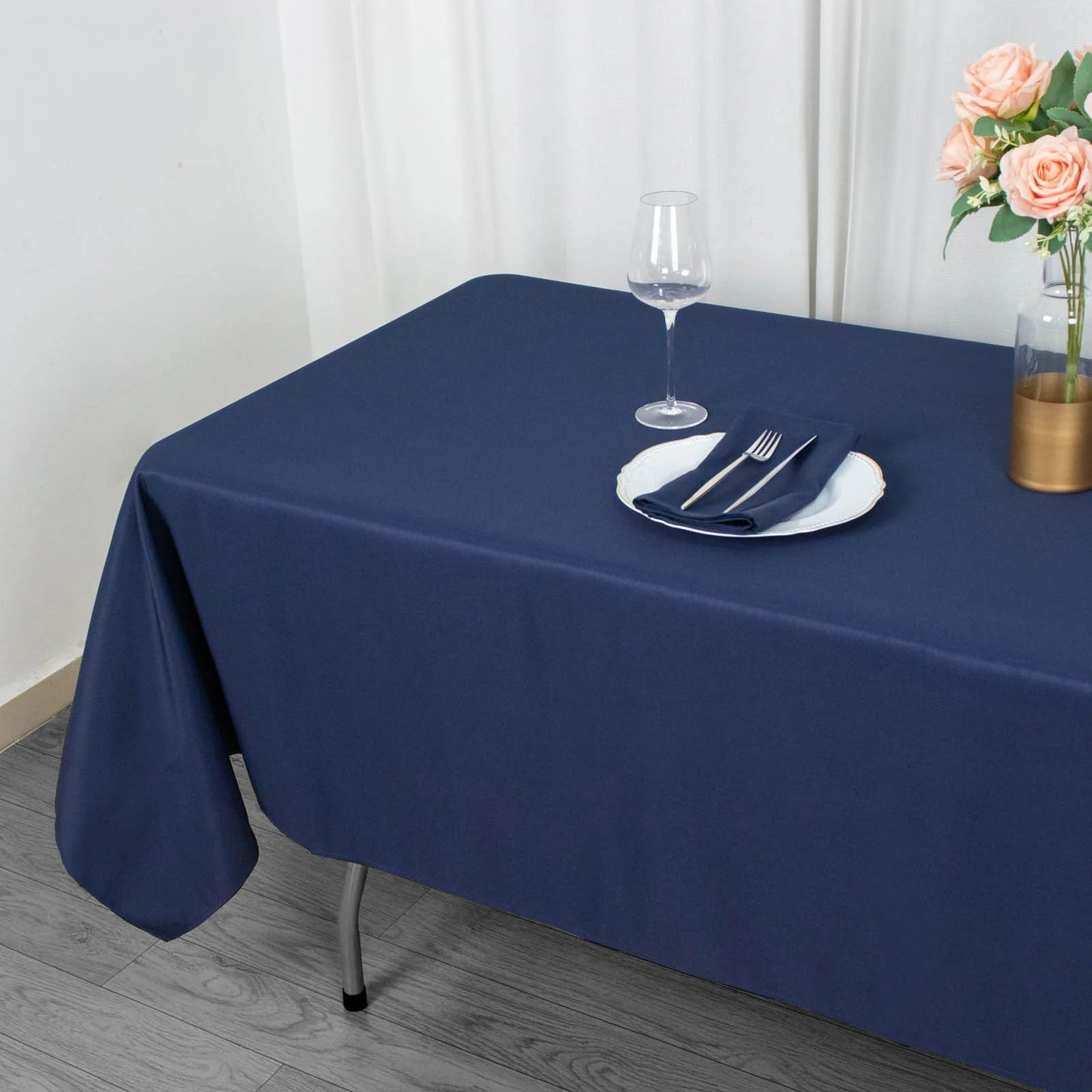 Fire Retardant Premium Polyester 60"x102" Rectangular Tablecloth Navy Blue - High-Performance Table Cover