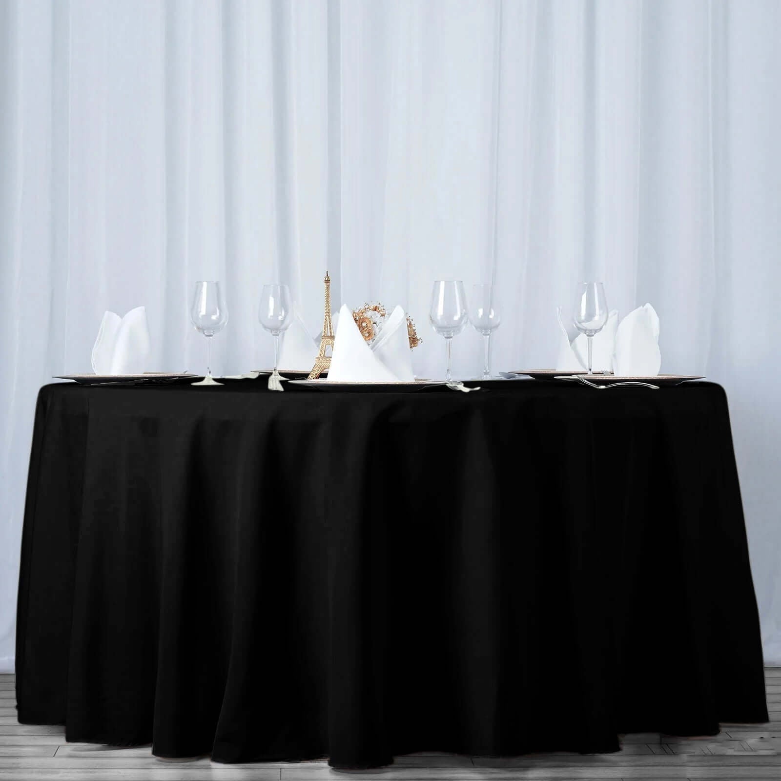 Premium Polyester 108" Round Tablecloth Black - Wrinkle - Resistant 220GSM Table Cover for Weddings & Events - Linen Luxes