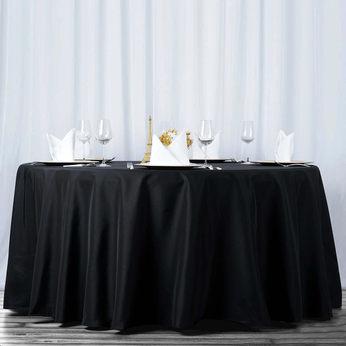 Premium Polyester 108" Round Tablecloth Black - Wrinkle - Resistant 220GSM Table Cover for Weddings & Events - Linen Luxes