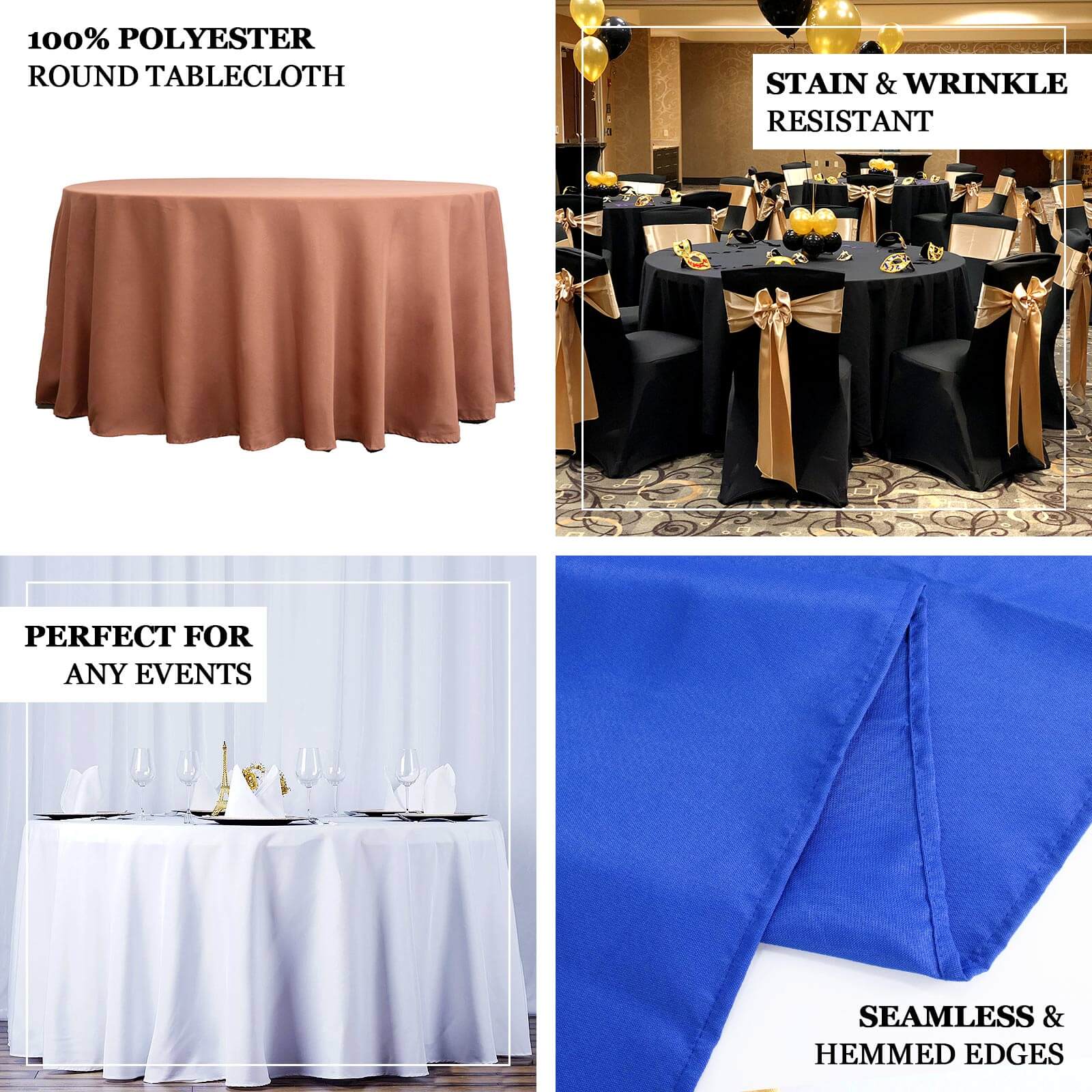 Premium Polyester 120" Round Tablecloth Black - Seamless 220GSM Wrinkle - Resistant Design for Classy Events - Linen Luxes