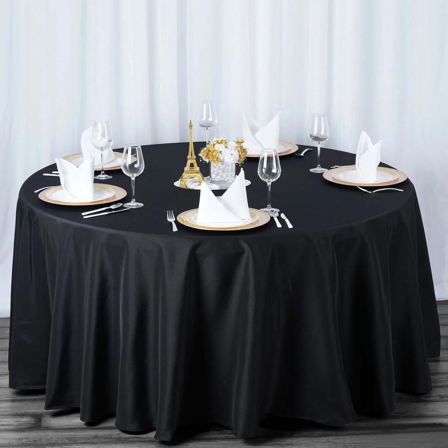 Premium Polyester 120" Round Tablecloth Black - Seamless 220GSM Wrinkle - Resistant Design for Classy Events - Linen Luxes