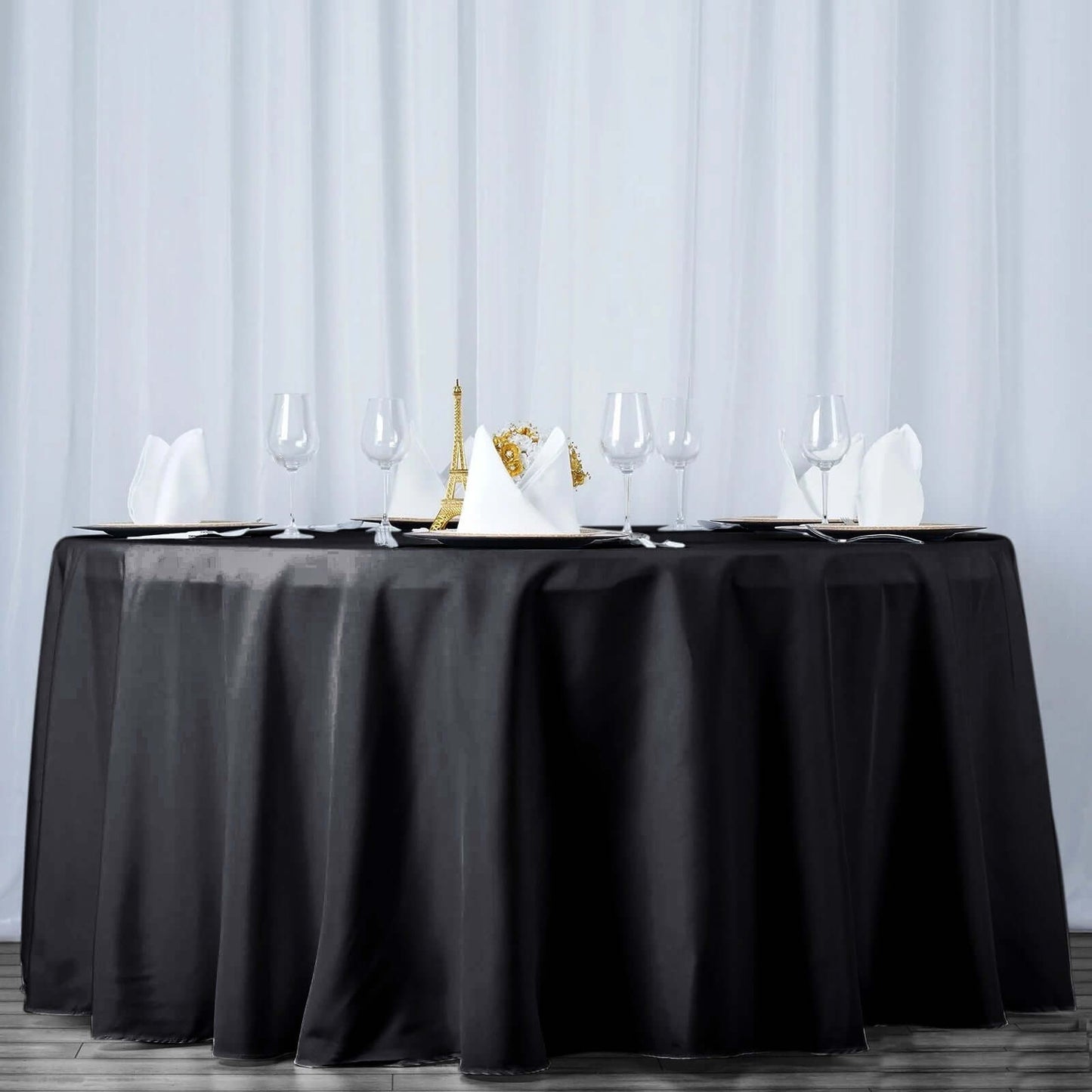 Premium Polyester 120" Round Tablecloth Black - Seamless 220GSM Wrinkle - Resistant Design for Classy Events - Linen Luxes