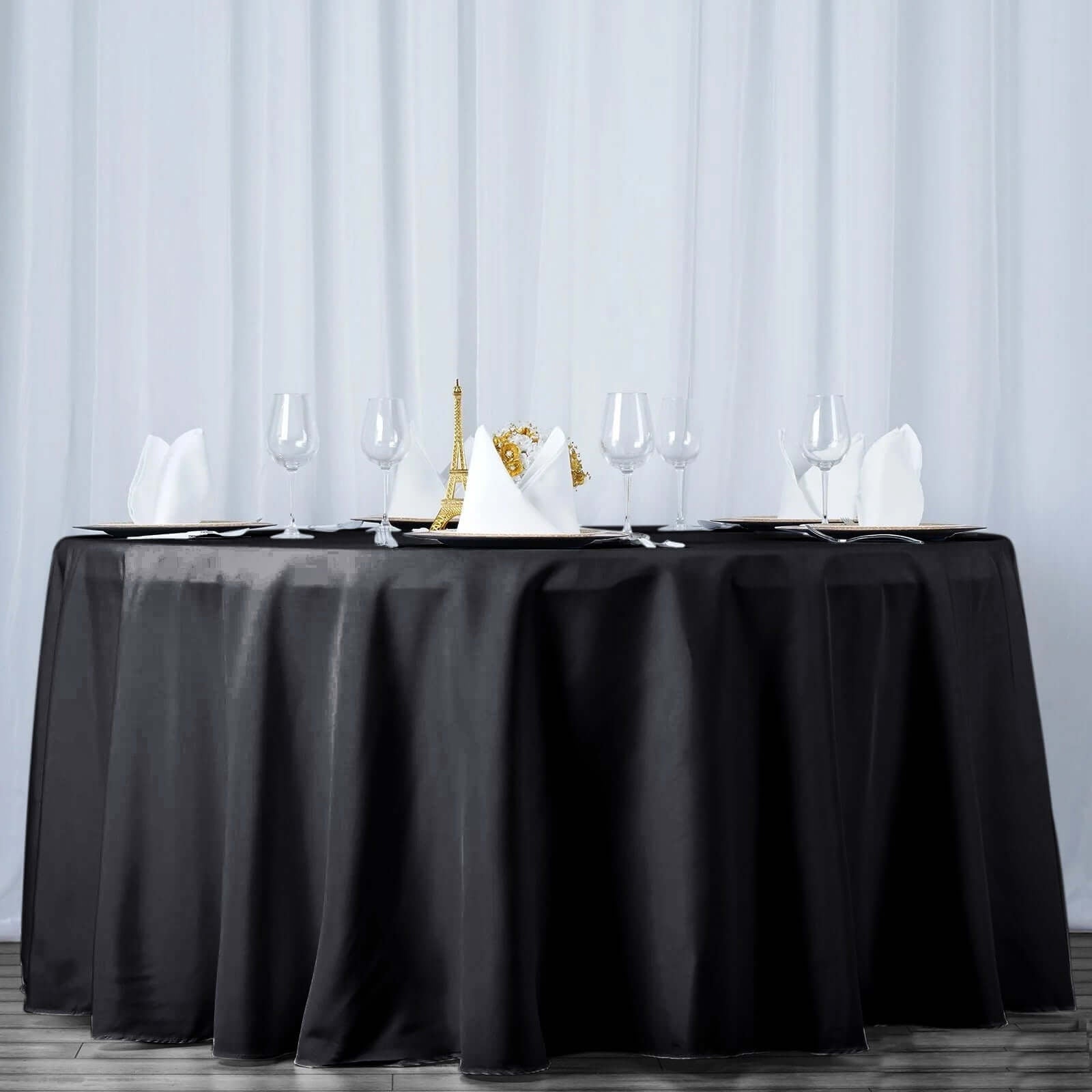 Premium Polyester 120" Round Tablecloth Black - Seamless 220GSM Wrinkle - Resistant Design for Classy Events - Linen Luxes