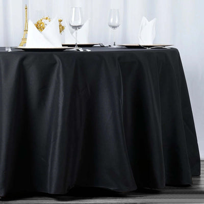 Premium Polyester 120" Round Tablecloth Black - Seamless 220GSM Wrinkle - Resistant Design for Classy Events - Linen Luxes